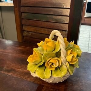 Vibrant Yellow and Green Faux Floral Basket